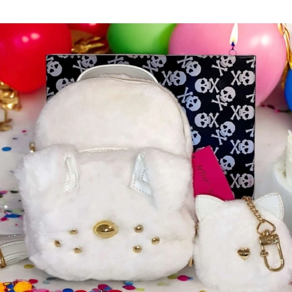 Betsey Johnson White Plush Bag Charm